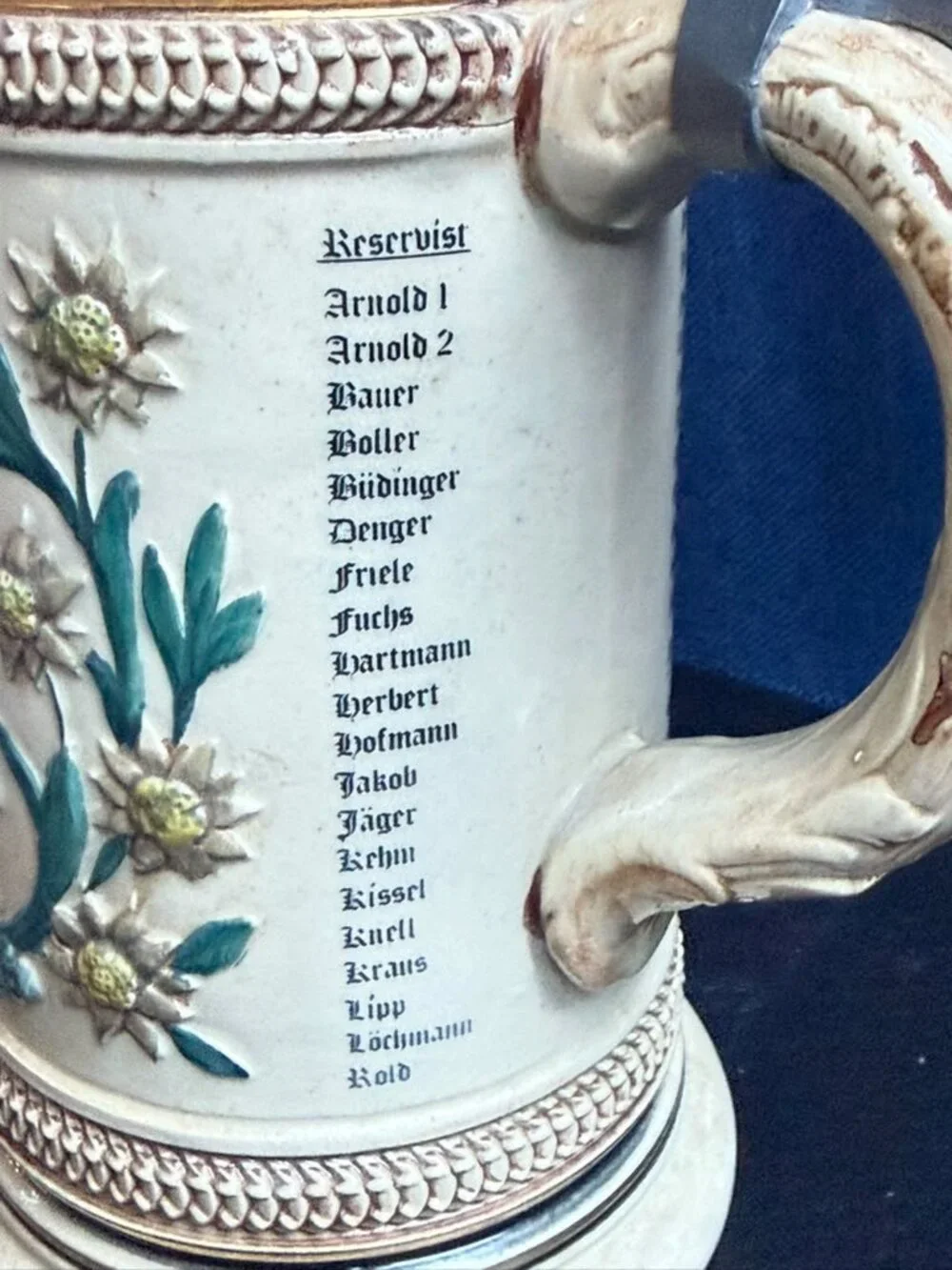 1907 German Bavarian 19th Infantry Regimental Beer Stein Reservist Heuser Lidt